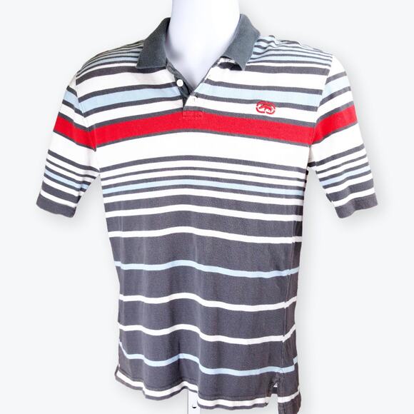 Ecko Untld Gray White Red Striped Mens Polo L - Picture 1 of 6
